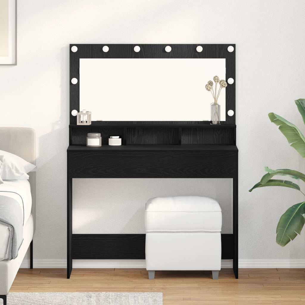 Specchio da Trucco con Luci LED Nero Rovere 100x41x135 cm