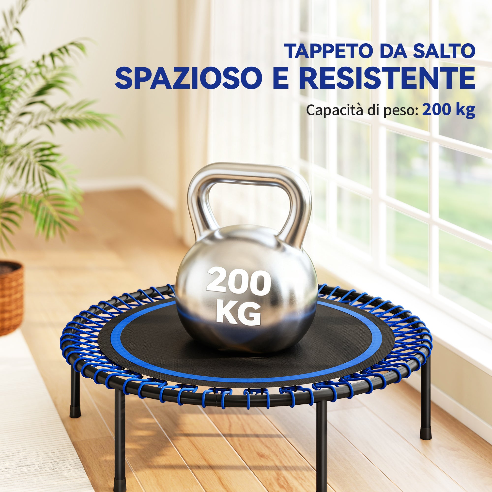 Trampolino Elastico Fitness Ø114x31 cm a 36 Corde in Acciaio e PP Blu
