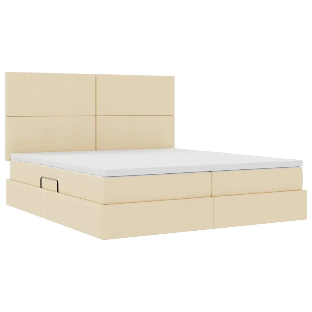 Letto con luci a strisce a LED Crema 180 x 200 cm Tessuto
