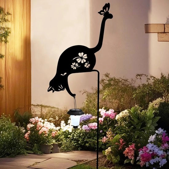 Lampada solare in forma di gatto - decorazione per giardino in forma di gatto - ornamento in metallo per giardino, adatto per prati, patio, scalinate, terrazze, decorazioni per giardino.