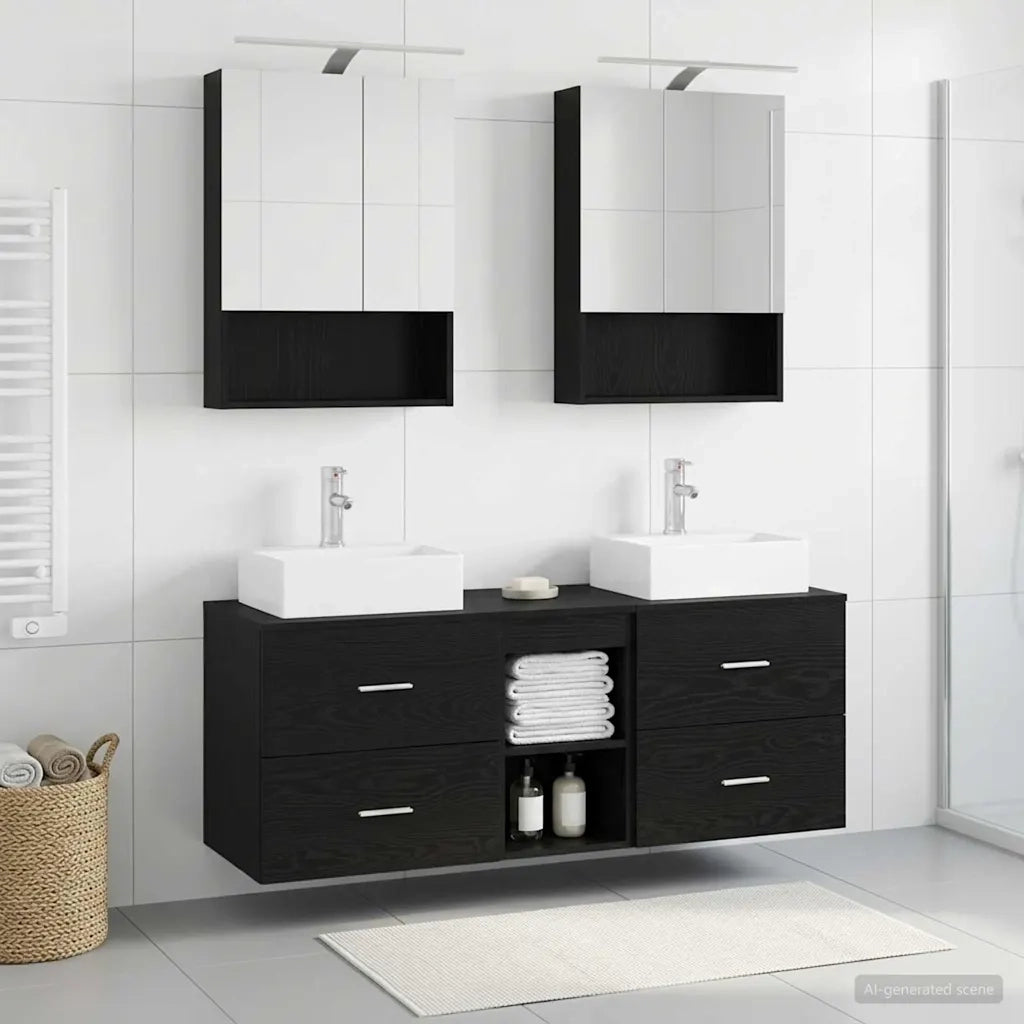 Set di mobili per il bagno 5 pcs Rovere Nero 3406800