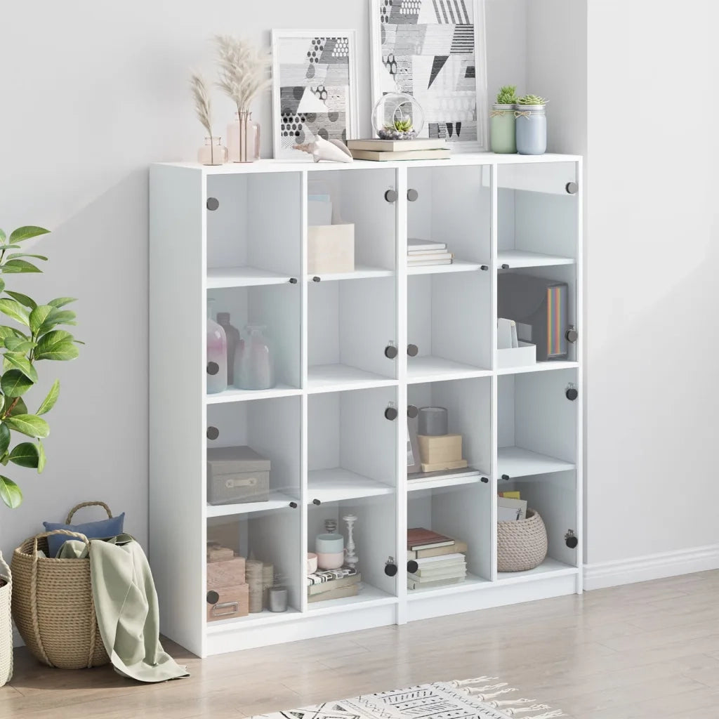 Libreria con Ante Bianca 136x37x142 cm in Legno Multistrato 577790