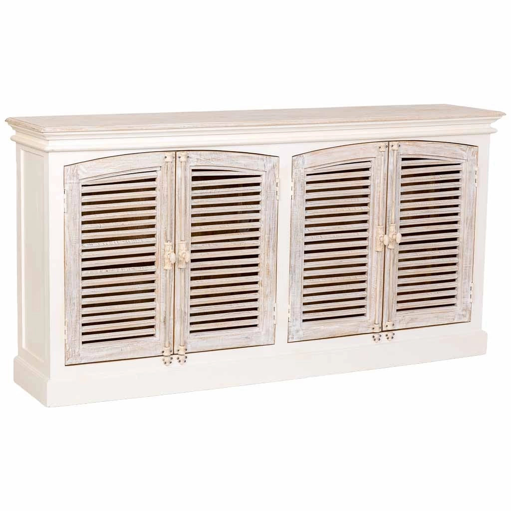 Credenza artigianale in legno bianco 182x38x93h cm