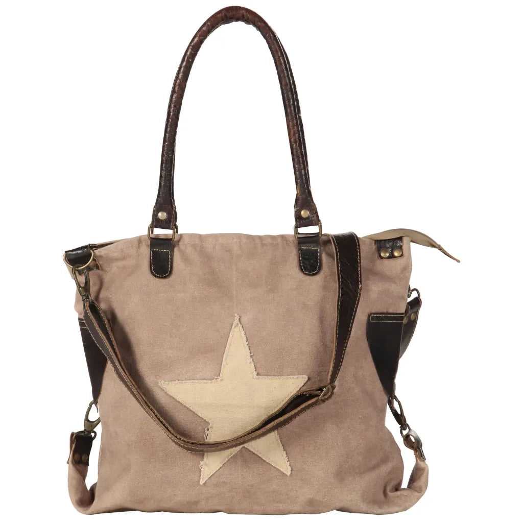 Borsa Shopper Marrone 41x63cm in Tela e Vera Pelle 247768
