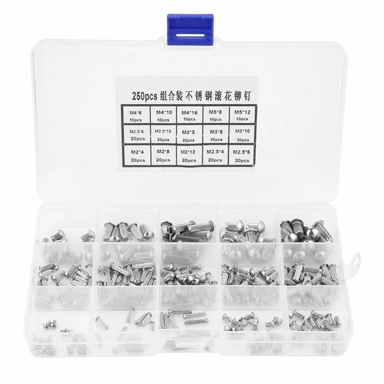 Set di Viti a Testa in Acciaio Inox - Assortimento M2-M5 - Duraturo e Resistente alla Ruggine - 250 pezzi