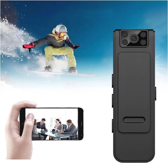 Custodia portatile con telecamera HD 1080p Mini con visione notturna e riduzione rumore - 180 gradi lente, registratore di video e clip posteriore per audio e video