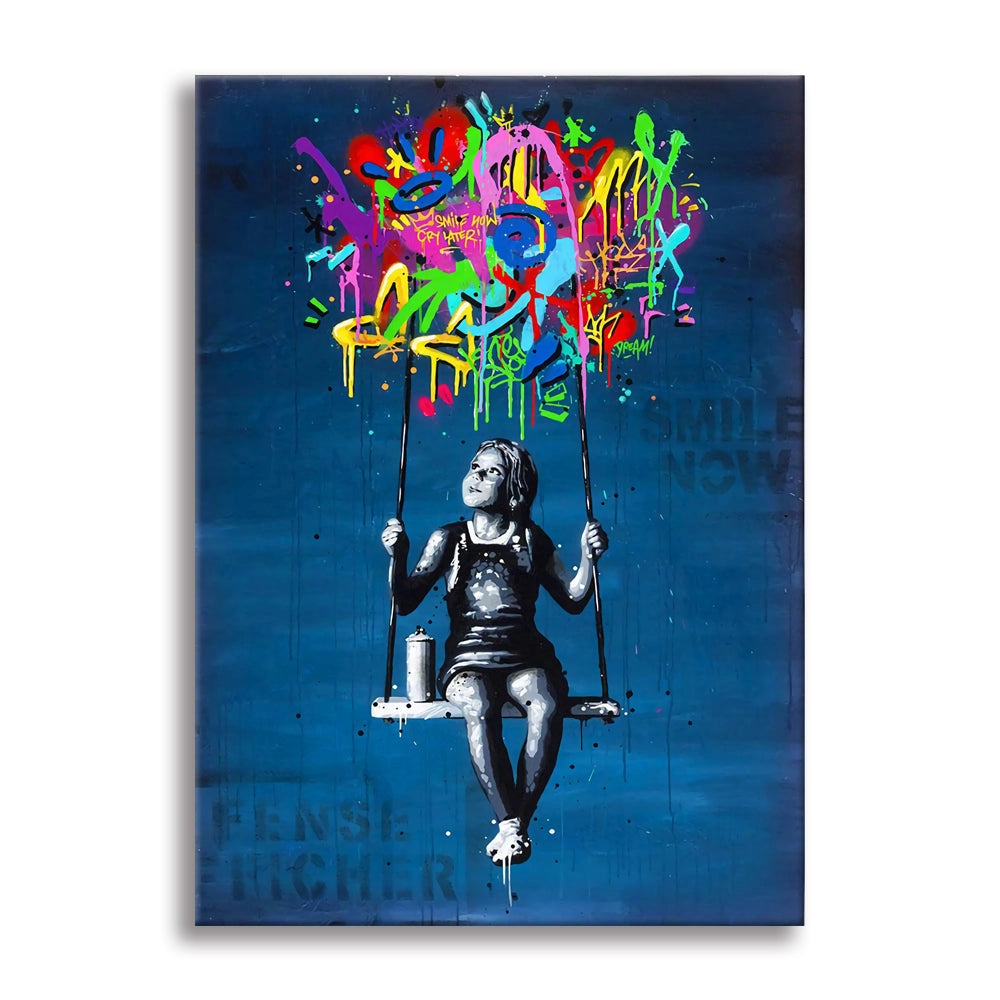 Kids Graffiti -  Quadro Canvas Contemporaneo su telaio in legno Misura: 100x140 cm