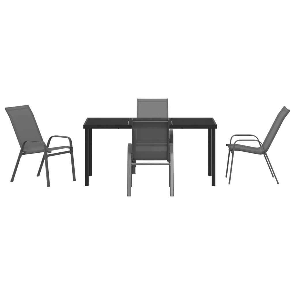 Set Pranzo Giardino 5 Pezzi Grigio Textilene e Acciaio