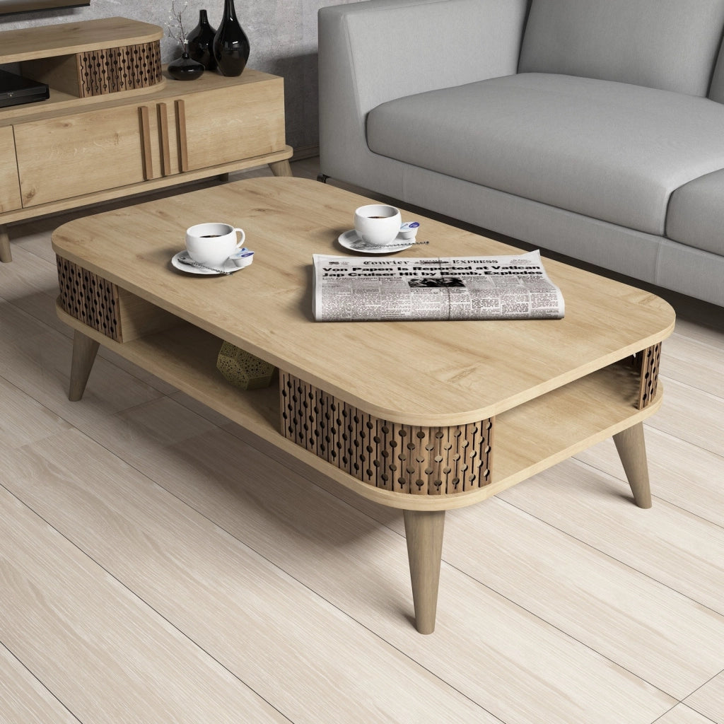 Tavolino in legno "Eylul" - 105 x 60 x 34 cm - Marrone