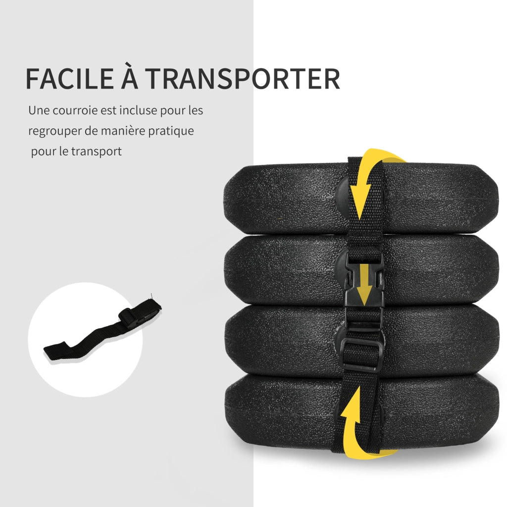 Set 4 Pesi Zavorra Circolari per Gazebo Tendone con Picchetti Rinforzo e Corda Trasporto HDPE ¨C Xylo
