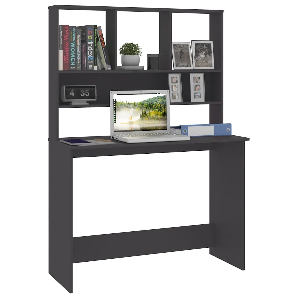 Scrivania | Tavolo da Ufficio con Mensole Grigia 110x45x157 cm in Legno Multistrato