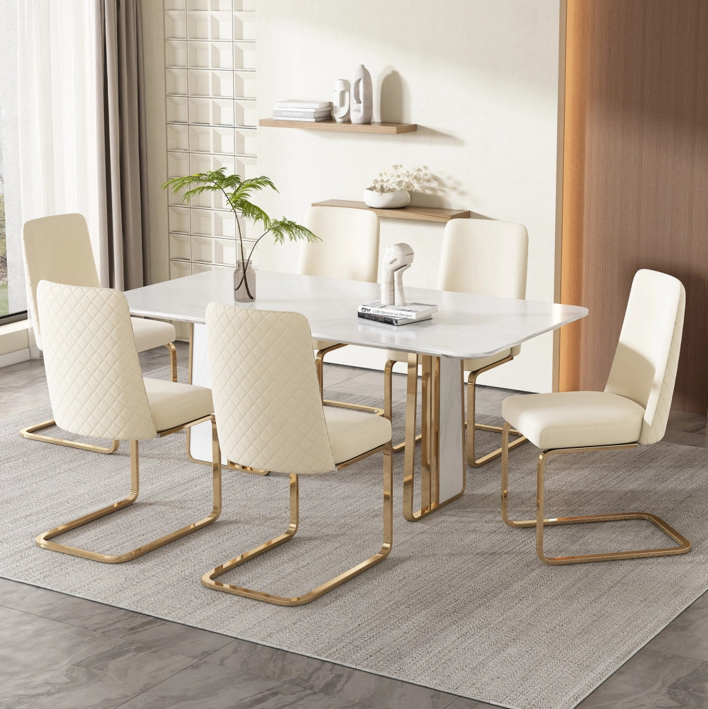 Set 4 sedie da pranzo in velluto beige con gambe in metallo
