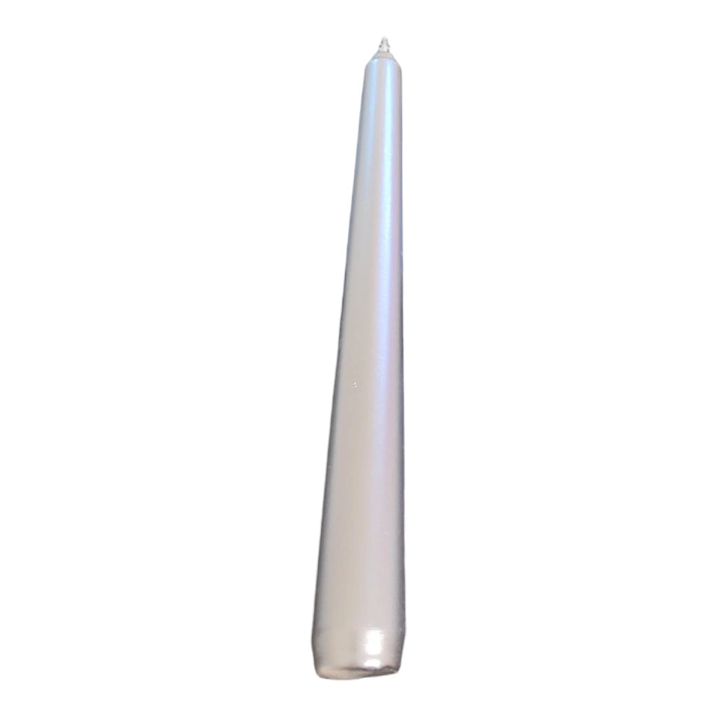 CANDELA CONICA METALLIZZATA SILVER ARGENTO CM 20 CON BASE 2 CM DECORAZIONE