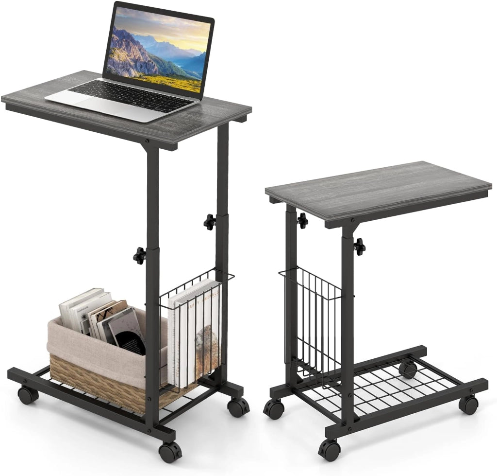 Tavolino a forma di C, divano con ruote, tavolo per computer portatile, regolabile in altezza, tavolino da caffè portatile, tavolino da caffè, tavolo da toeletta, design industriale con