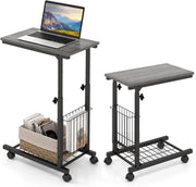 Tavolino a forma di C, divano con ruote, tavolo per computer portatile, regolabile in altezza, tavolino da caffè portatile, tavolino da caffè, tavolo da toeletta, design industriale con