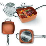 Trade Shop - Pentola Quadrata 4 In 1 Casseruola Da Forno E Friggitrice Con Coperchio In Vetro -