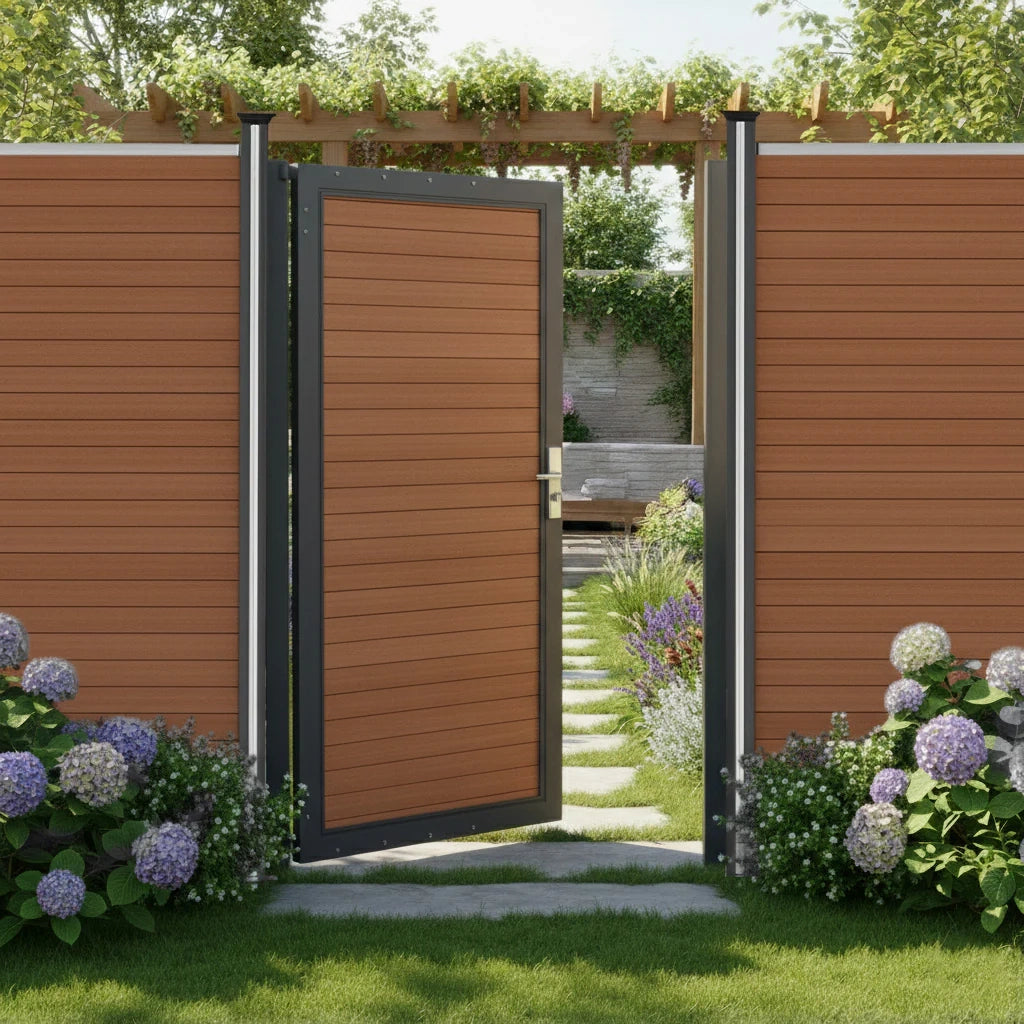 Porta da Giardino Ecolegno Marrone 90x180cm con Serratura e Maniglia
