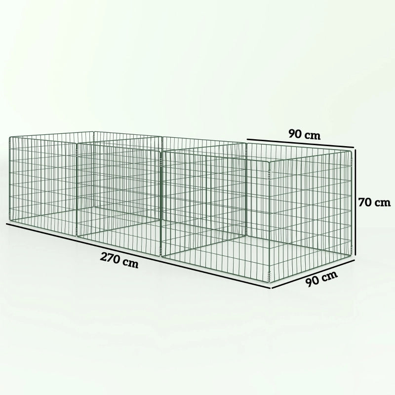 Compostiera da 1680 litri, 270 x 90 x 70 cm, 3 pezzi, compostatrice rapida in acciaio, resistente alle intemperie, verde