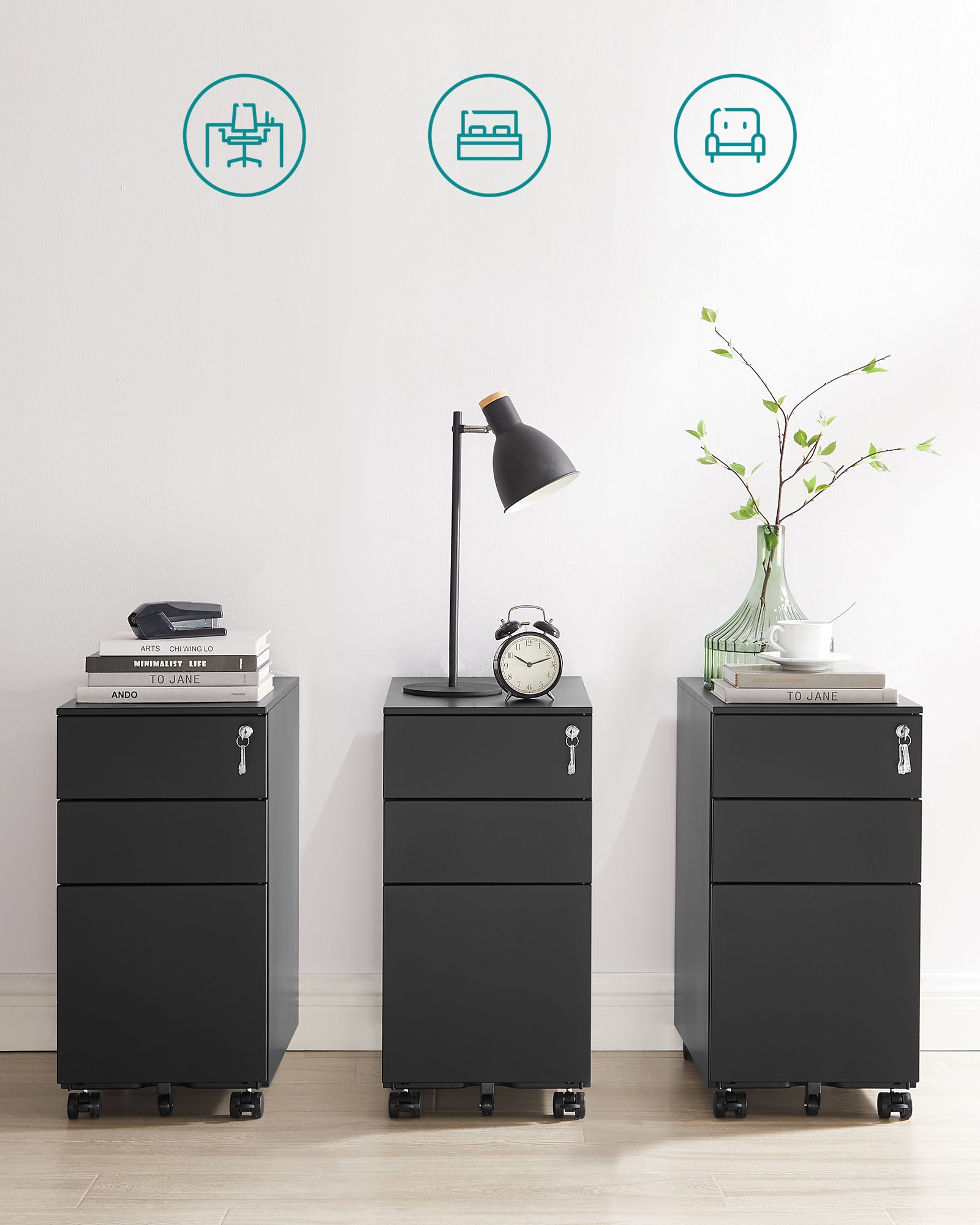 Armadietto portadocumenti VALORA - Organizer in acciaio nero con serratura OFC031B01