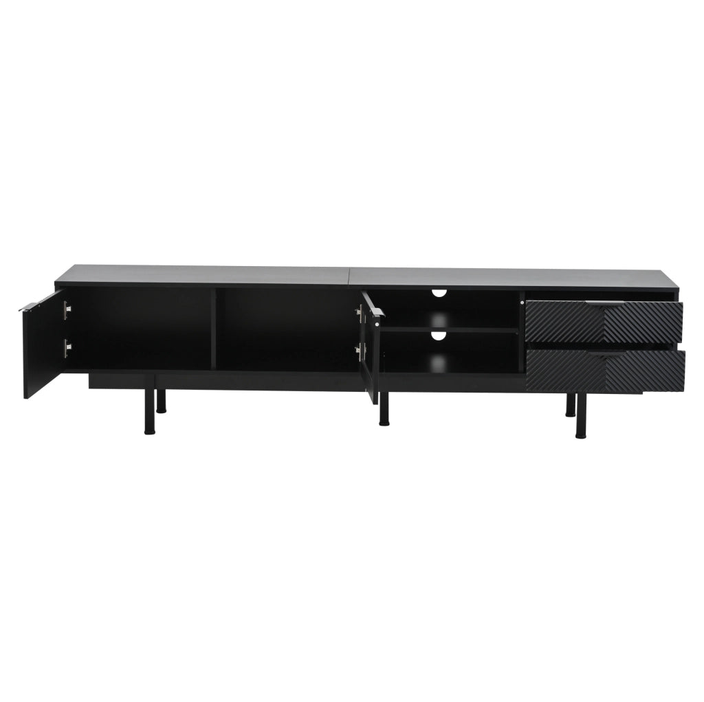 Mobile TV 200x40x50.5 cm con 2 porte e 2 cassetti; 3 livelli e 45 kg; truciolare e vetro temperato nero