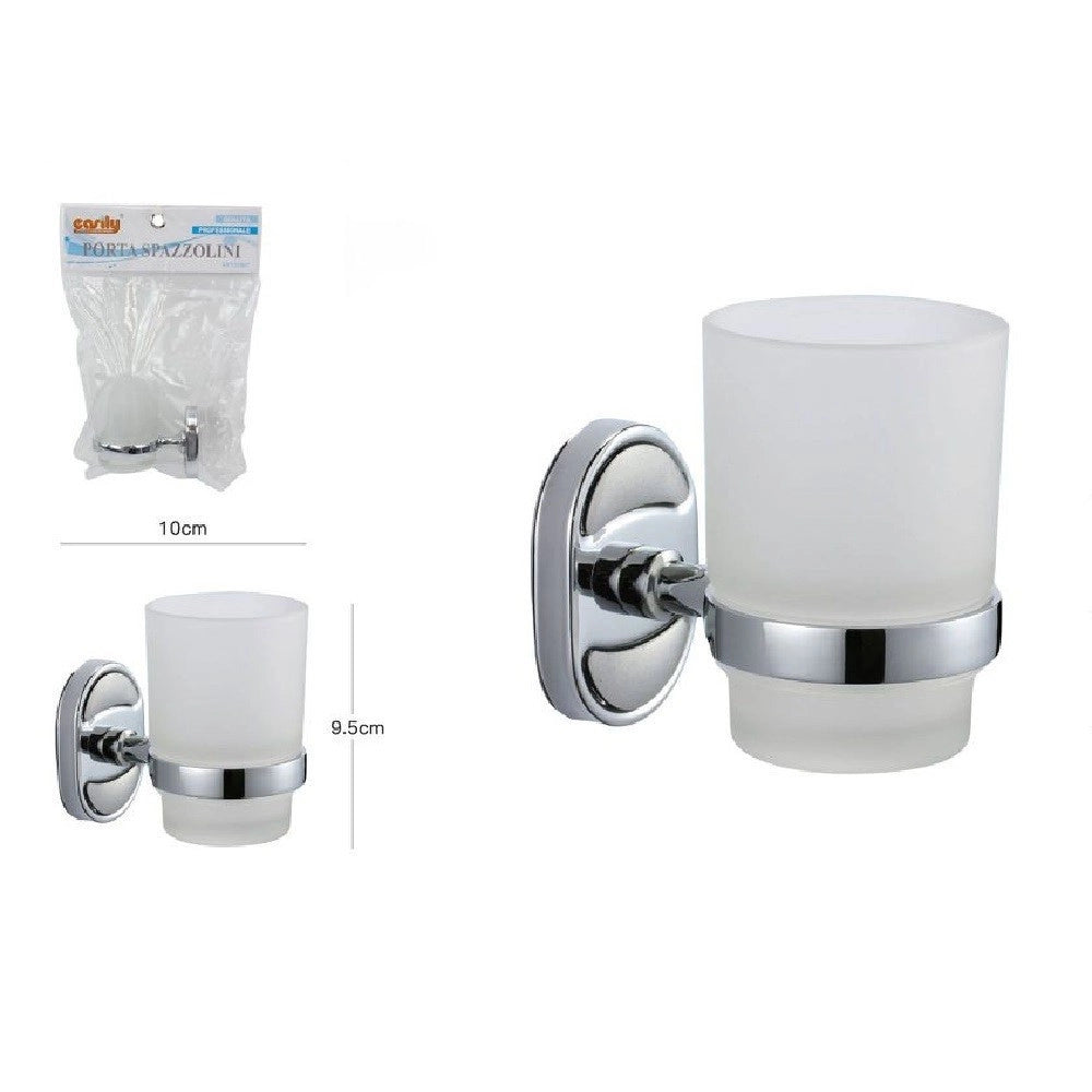 Trade Shop - Porta Spazzolini Dentifricio Bicchiere Vetro Satinato Parete Bagno Ovale 52007 -