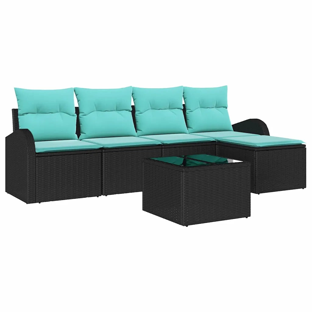 Set di divani con cuscino 6 pcs Nero e Turchese polyrattan 3354685