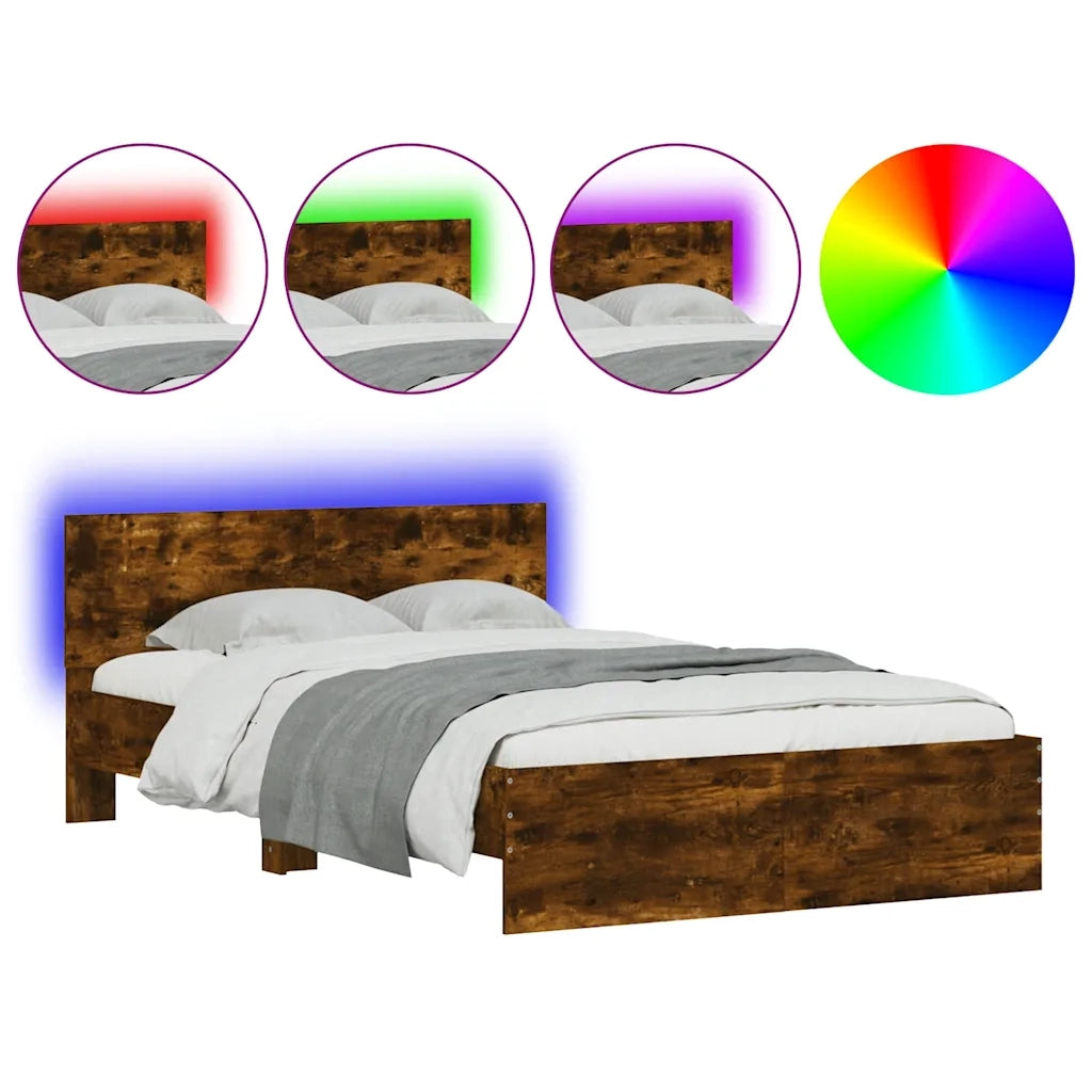 Giroletto con Testiera e LED-Struttura Letto con testiera Rovere Fumo 120x190 cm 492501