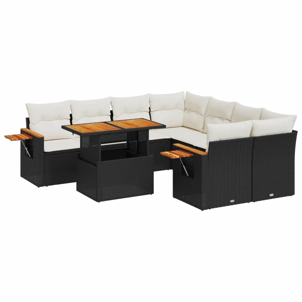 Set Divani da Giardino 9 pz con Cuscini Nero in Polyrattan 3273443