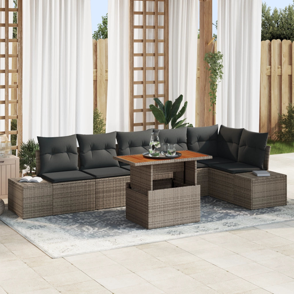 Set da Pranzo da Giardino con Cuscini Grigio Polyrattan Acacia