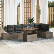 Set da Pranzo da Giardino con Cuscini Grigio Polyrattan Acacia