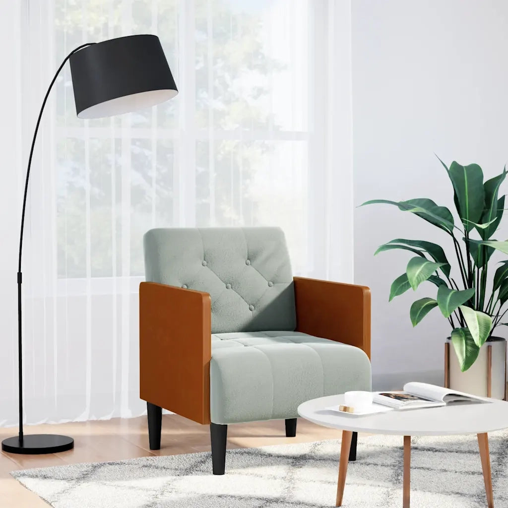 Divano Poltrona | Sedia con Braccioli Grigio Chiaro 55 cm in Velluto