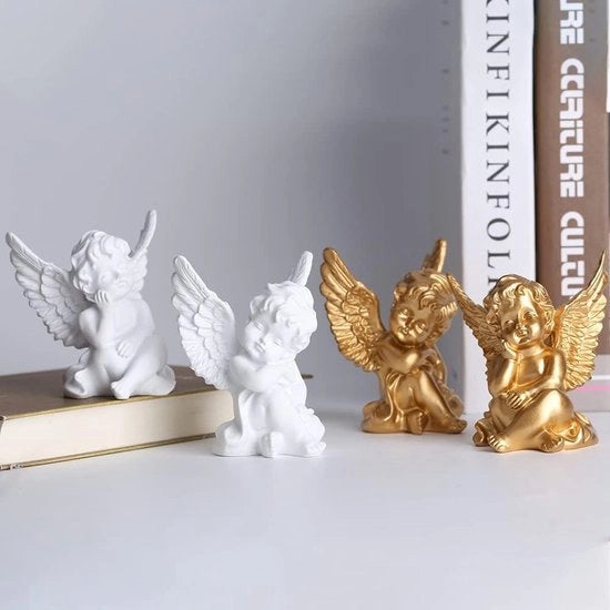 Due pezzi Statua di Angelo addormentato Sculptura Interna Esterna Decorazione per la casa Carina Affascinante Statua angolare Memoriale Statua monumentale 10 cm (Oro)