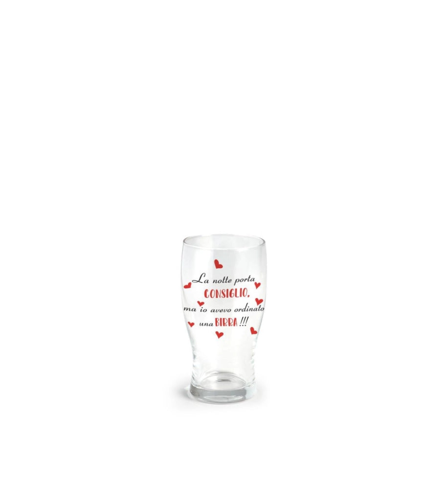 Bicchieri per birra 40 cl con scritta  la notte porta consiglio ma io avevo ordinato una birra