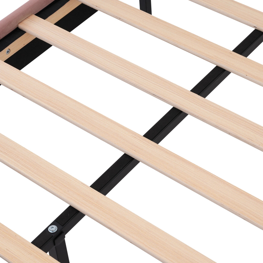 Letto singolo imbottito rosa 90x200 cm in velluto con USB e Type-C