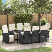 Set da pranzo da giardino da 9 pezzi con cuscini in rattan poliestere nero