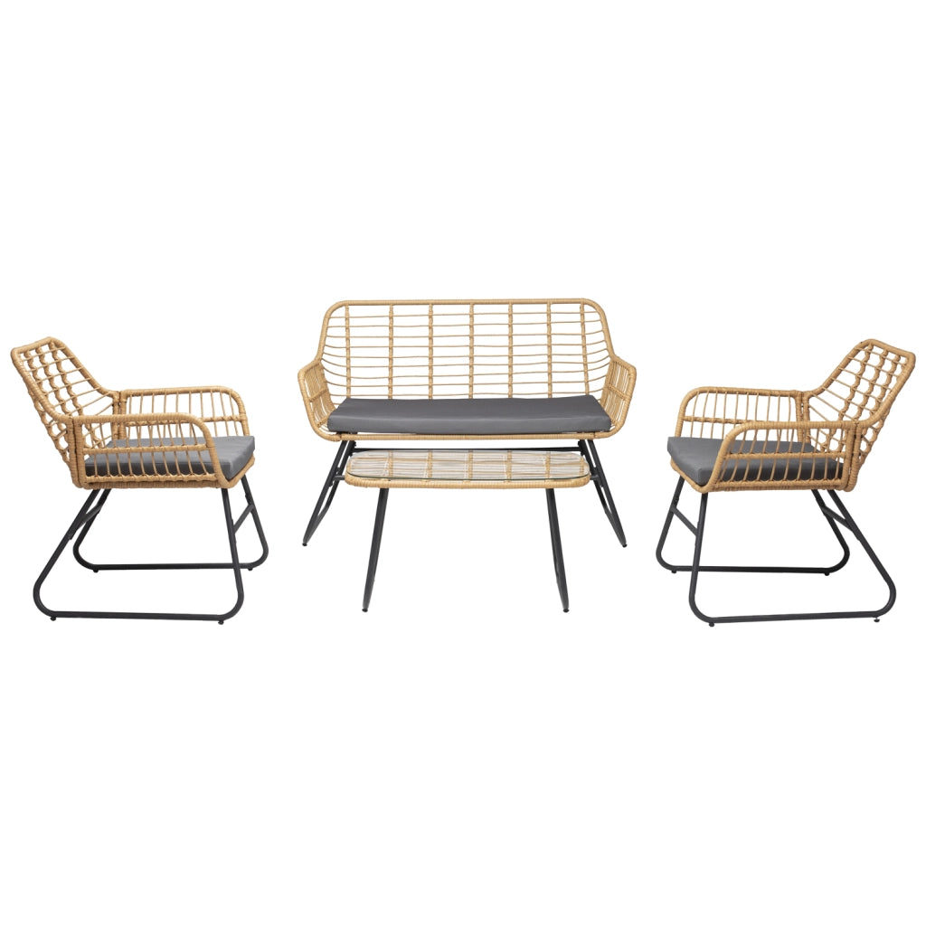 Set di mobili da giardino TIGA in resina intrecciata 4 posti - cuscini grigi