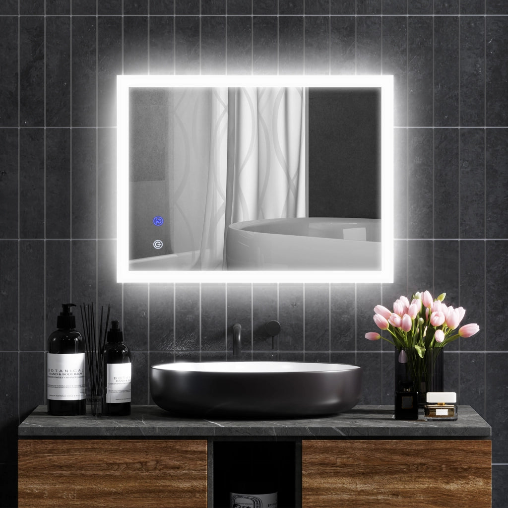 Specchio da Bagno LED a Parete 80x60 cm ¨C zephmum ¨C Bianco Trasparente Luminosit¨¤ Regolabile