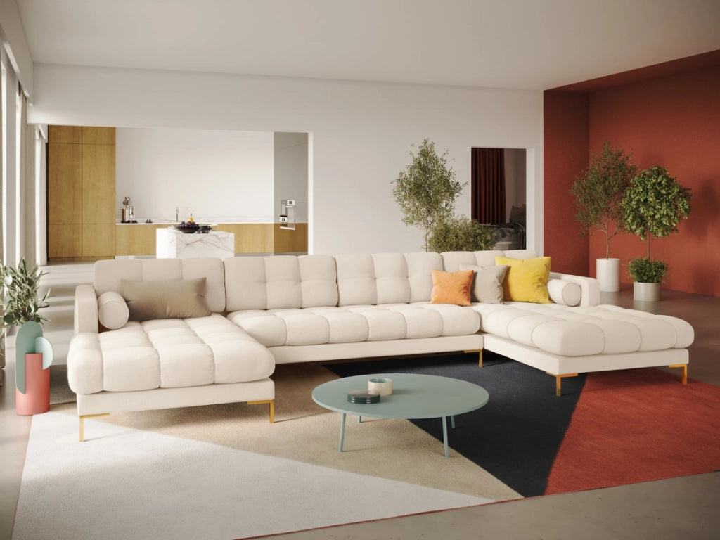 Cosmopolitan Design - Divano panoramico "Bali" 7 posti in tessuto strutturato beige chiaro 