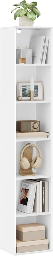 Libreria Verticale a 6 Cubi, Scaffale Alto e Stretto a Colonna, Porta CD e Libri, Mobile Bianco Moderno per Camera, Soggiorno e Ufficio, 30x24x158,5cm SK003ws6