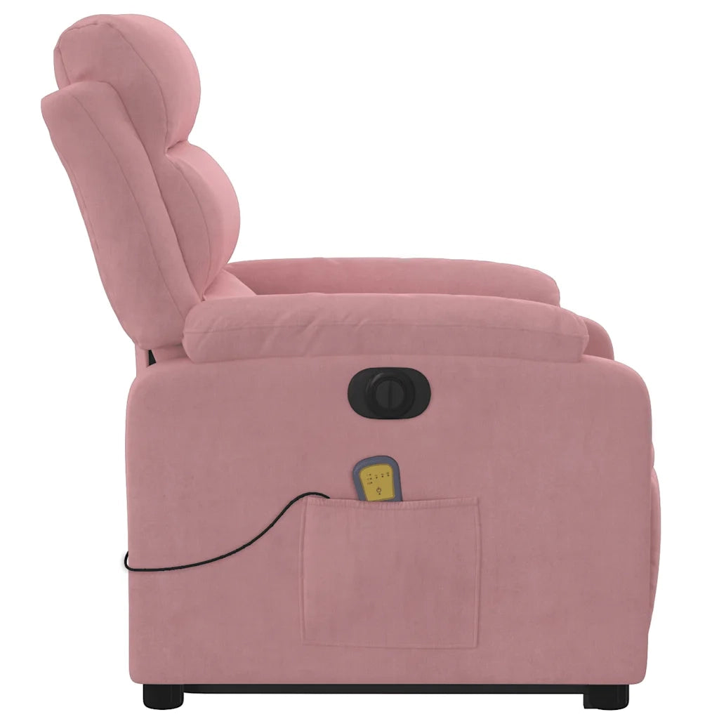 Poltrona Alzapersona Massaggi Elettrica Reclinante Rosa Velluto 3205129