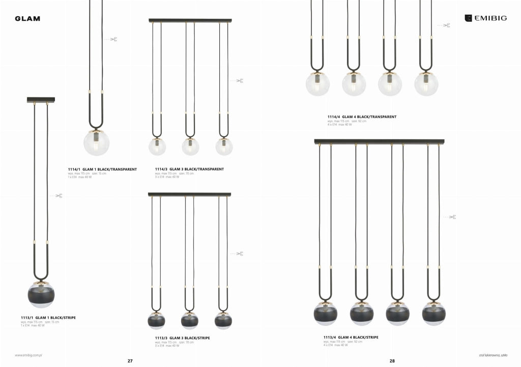 Lampadario Emibig Glam 4xE14 Nero/Trasparente Oro Vetro