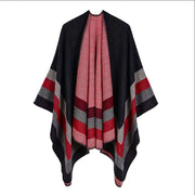 Sciarpa da donna in jacquard di cashmere a quattro strisce, con bordo ampio e spacco.