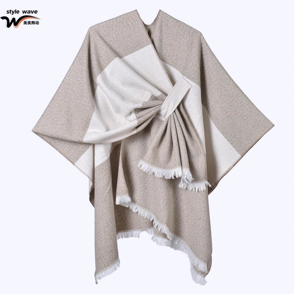 Sciarpa da donna, elegante mantello con cintura diagonale monocromatica