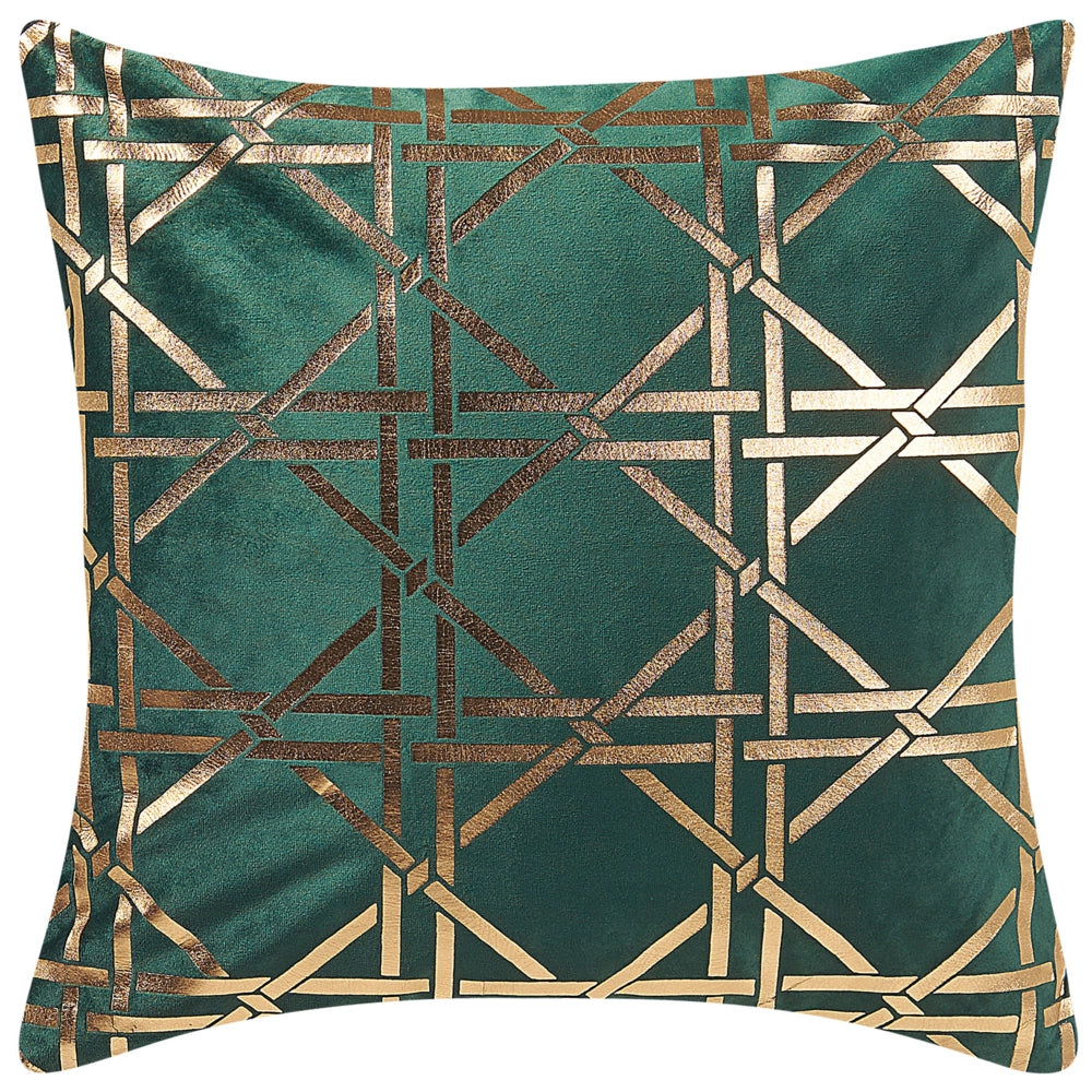 Set di 2 cuscini decorativi verde scuro diamante motivo geometrico 45 x 45 cm lamina dorato stampa accessori arredamento glamour
