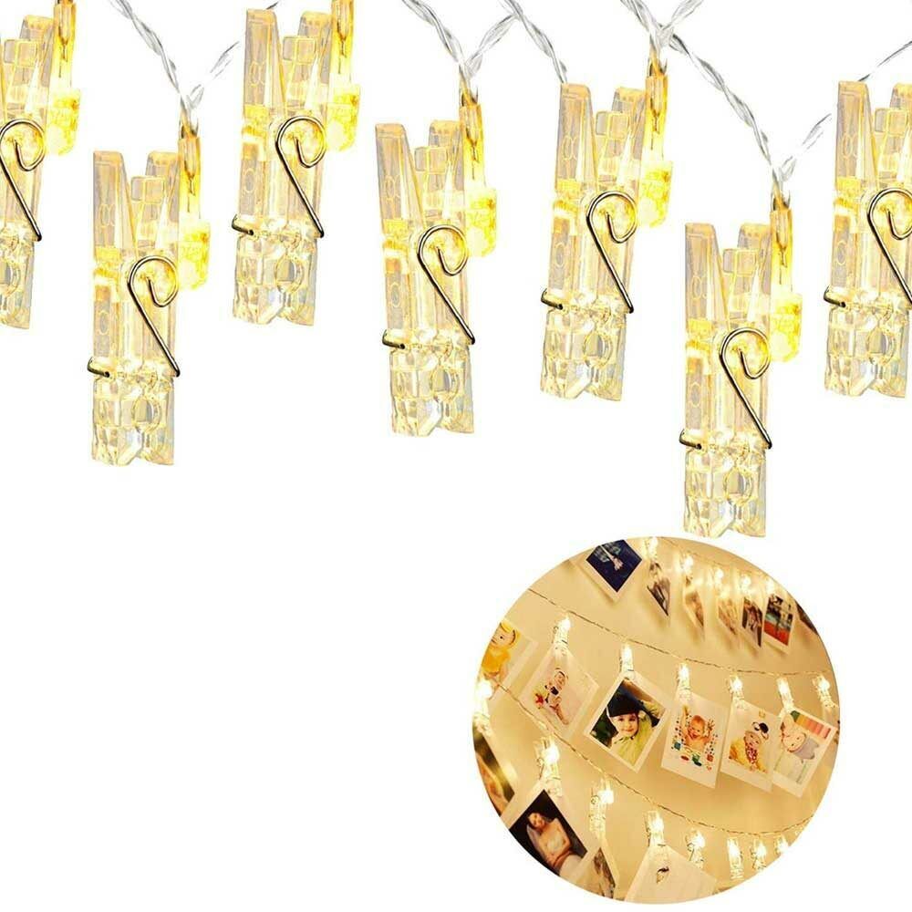 Catena Luminosa 40 LED con 16 Mollette Ghirlanda stringa Clip per Appendere Foto