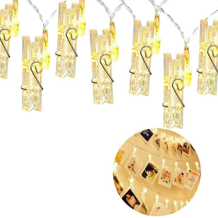 Catena Luminosa 40 LED con 16 Mollette Ghirlanda stringa Clip per Appendere Foto