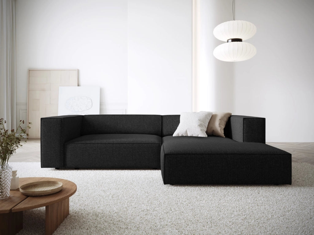 Cosmopolitan Design - Divano angolare destro "Arendal" 3 posti in ciniglia nero 