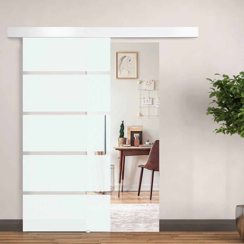 Porta Scorrevole Interna in Vetro Smerigliato e Satinato ¨C zephmum ¨C Grigio 205x90x0,8cm