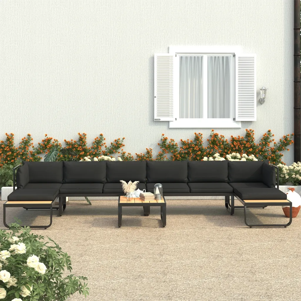 Set Divano da Giardino 5 pz ad Angolo Cuscini in Alluminio WPC cod mxl 68072