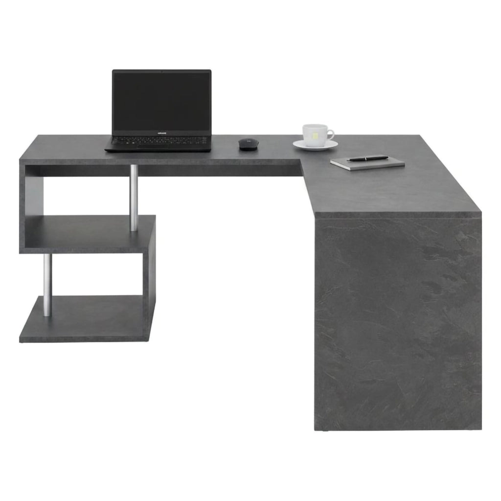 Annibi, Scrivania Angolare Made in Italy, 160x60x78h cm Grigio Ardesia